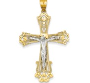 14k Two tone Diamond cut Crucifix Pendant