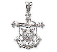 Sterling Silver Gold Mariner s Cross Pendant w  Cubic Zirconias