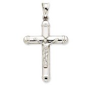 14k White Gold Reversible Hollow Crucifix  Cross Pendant