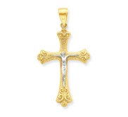 10k   Rhodium Fleur de Lis Crucifix Pendant