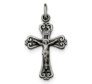 Sterling Silver Antiqued and Brushed INRI Crucifix Pendant