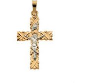 14K Two Tone Gold Crucifix Pendant