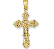 14k INRI Fleur De Lis Crucifix Pendant