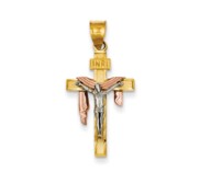 14K Tri color Diamond cut Large Draped INRI Crucifix Pendant