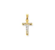 14K Two tone D C Medium Block Lattice Cross w Crucifix Pendant