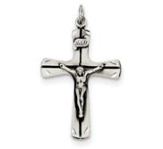 Sterling Silver Satin Antiqued Crucifix Pendant