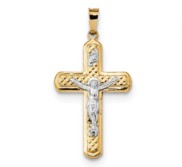 14k Two tone Polished and Textured INRI Crucifix Pendant