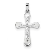 14k White Gold Polished INRI Rounded Crucifix Pendant