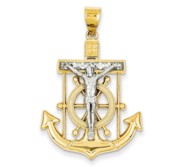 14k Two tone Diamond cut Mariner  s Cross Pendant