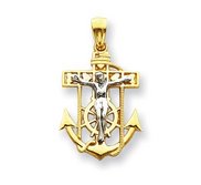 14K Two Tone Gold Mariner s Cross Pendant