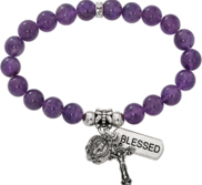 Two Decade Rosary Stretch Bracelet with Simulated Amethyst Beads