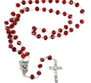 Pewter Burgundy Glass Bead Sacred Heart Rosary