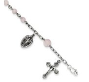 Sterling Silver  Rose quartz Rosary Bracelet  with Miraculous Medal