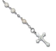 Sterling Silver   Freshwater Cultured Pearl Rosary Crucifix Bracelet