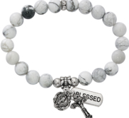 Two Decade Rosary Stretch Bracelet with Simulated Howlite Beads