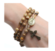 Twistable Full Rosary Bracelet with Simulated Picture Stone Beads