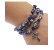 Twistable Full Rosary Bracelet with Simulated Blue Lapis Agate Beads