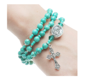 Twistable Full Rosary Bracelet with Simulated Turquoise Beads