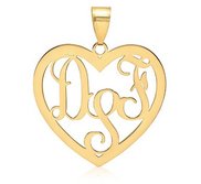 Heart Shaped Vine Script 3 Letter Monogram Cut Out Pendant