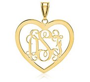 Heart Shaped Vine Script 3 Letter Monogram Cut Out Pendant