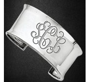 Sterling Silver Fancy Cuff Monogram Concave Bangle Bracelet