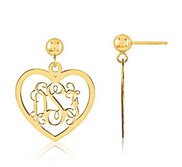 Heart Shaped Monogram Vine Script Post Dangle Earrings