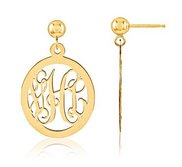 Oval Shaped Monogram Vine Script Post Dangle Earrings