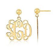 Outlined Monogram Vine Script Post Dangle Earrings