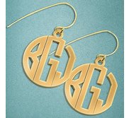 Monogram Block Round Cut Out Earrings w  Kidney Wire