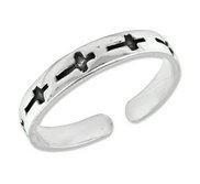 Sterling Silver Antiqued Crosses Toe Ring