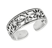 Sterling Silver Antiqued Floral Toe Ring