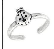 Sterling Silver Antiqued Ladybug Toe Ring