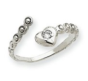 14k White Gold CZ Heart Toe Ring