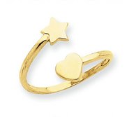 14k Yellow Gold Star   Heart Toe Ring