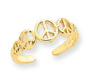 14k Yellow Gold Peace Sign Toe Ring