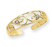 14k Yellow Gold Scroll With  02 Ct Diamond Toe Ring