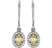 Halo Style Yellow and White Sapphire Dangle Earrings