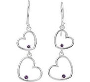 Amethyst Double Heart Dangle Earrings