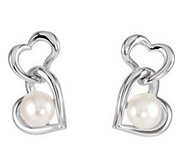 Freshwater Cultured Pearl Double Heart Dangle Earrings