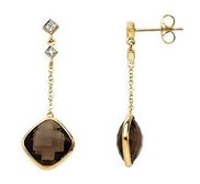 enuine Checkerboard Smoky Quartz   Diamond Earrings