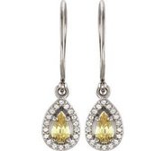 Halo Style Yellow and White Sapphire Dangle Earrings