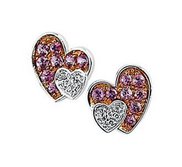 Genuine Pink Sapphire   Diamond Heart Earrings