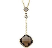 Genuine Checkerboard Smoky Quartz and Diamond Pendant