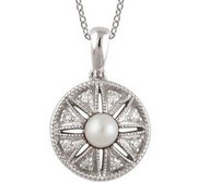 Round Freshwater Cultured Pearl and Diamond Pendant