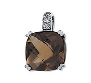 Genuine Checkerboard Smoky Quartz and Diamond Pendant