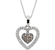 Brown and White Diamond Double Floating Heart Necklace