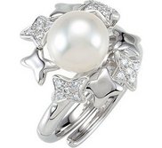 Freshwater Cultured Pearl   Diamond Hinged Two Finger Ring