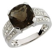 Genuine Smoky Quartz and Diamond Split Shank Ring