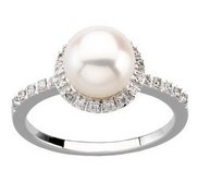 Halo Style Freshwater Pearl and Diamond Ring