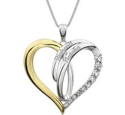 Two Tone Sterling Silver Heart Pendant w   03ct Diamonds